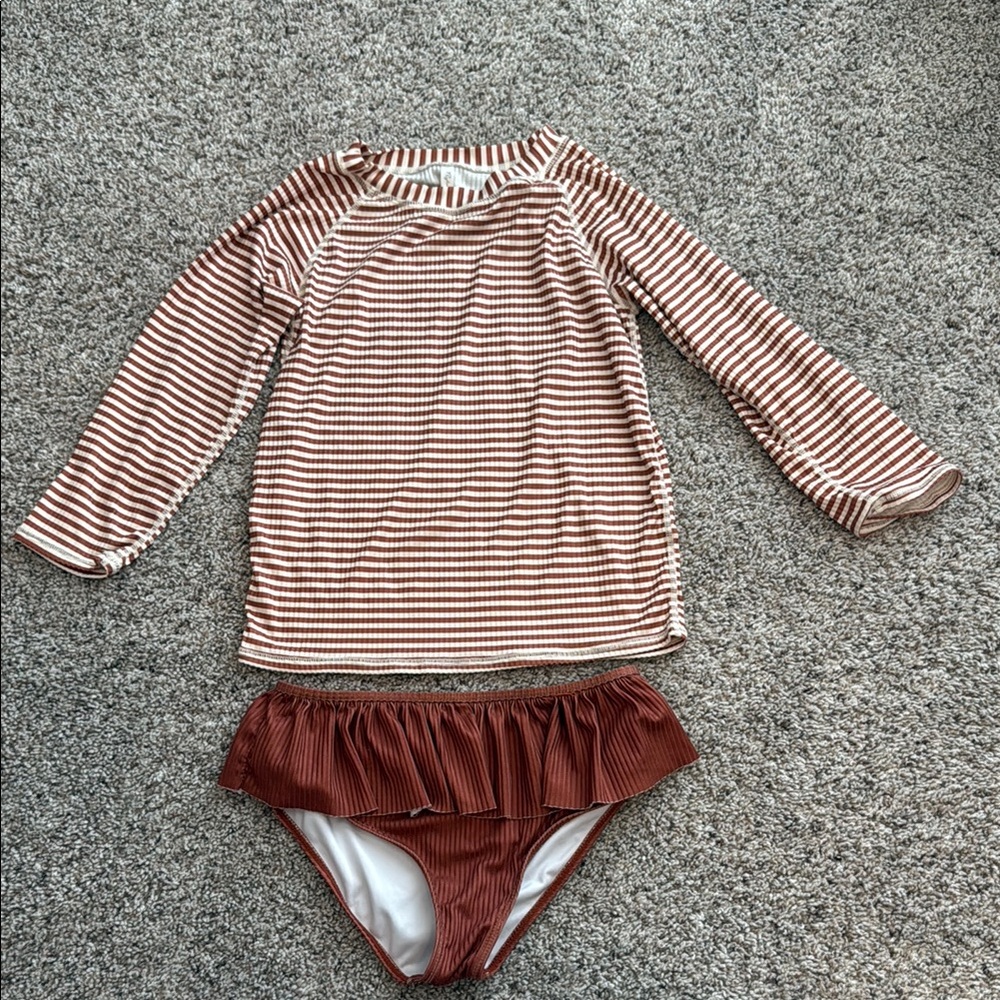 Striped Kids Swim Set - Brown